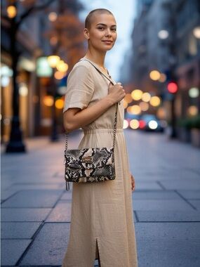 Nine West Snake-Print Crossbody Bag in Black and Cream